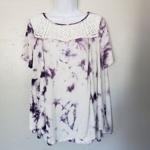 She & Sky White Purple Tie Dye Blouse Short Sleeve